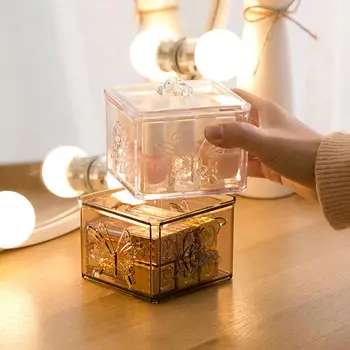 

Clear Flower Engraved Lipstick Cotton Pad Container Organizer Swab Storage Box