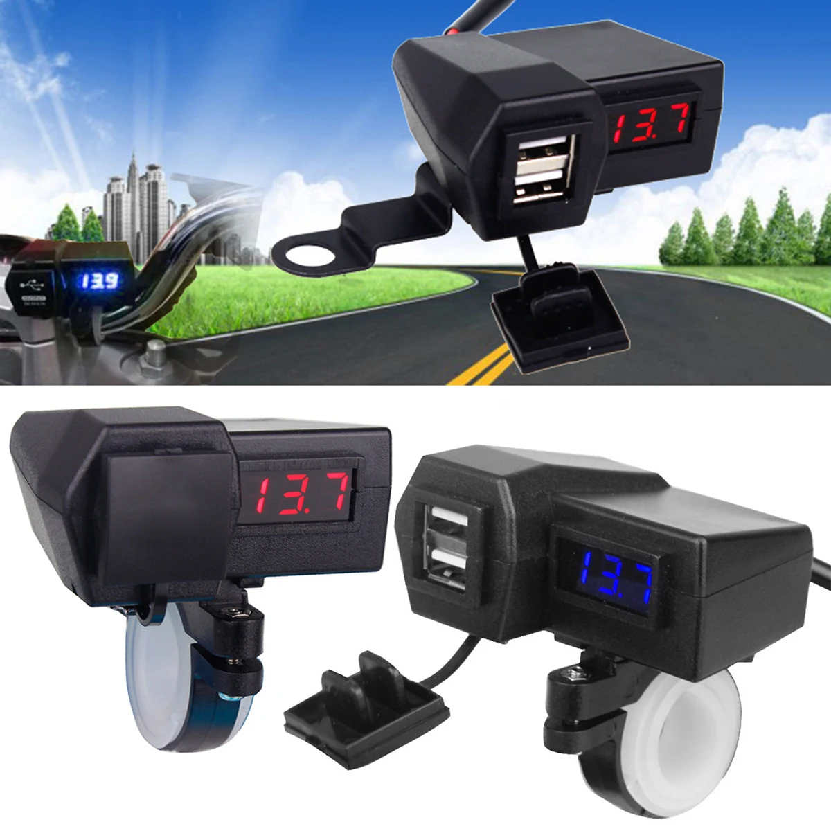 

New Car Charger ATV Scooter LED Digital Display Voltage Meter Dual USB Power Socket Motorcycle Chargers Cigarette Lighter