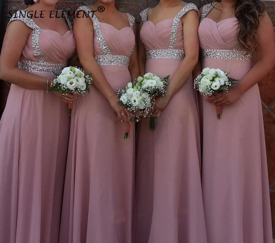 

SINGLE ELEMENT Real Photo Lace Up Back Long Chiffon Rhinestone Bridesmaid Dresses Under 50