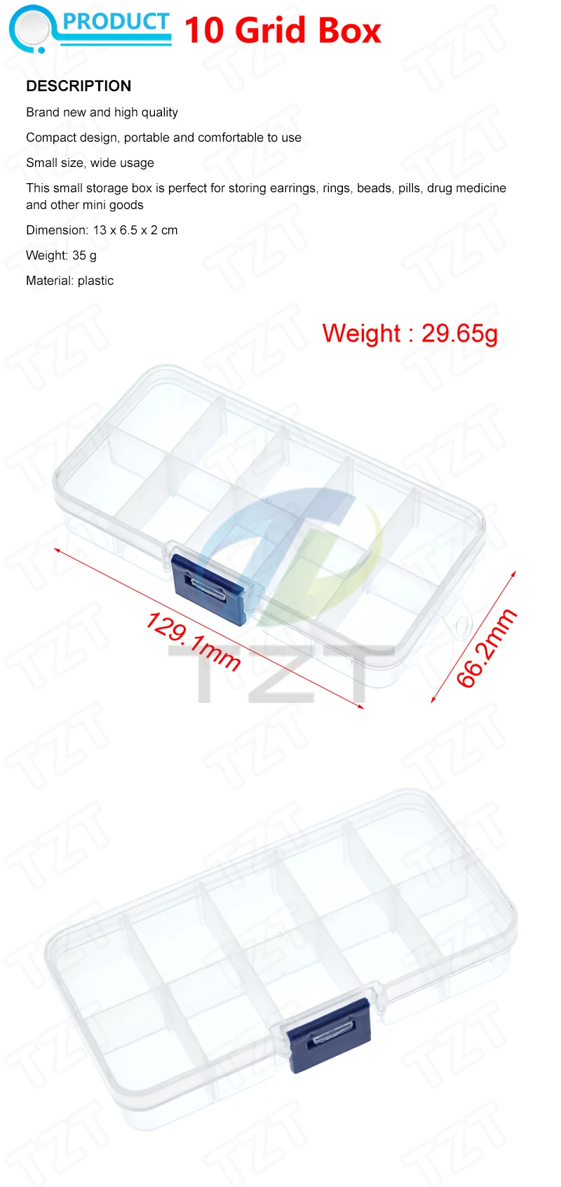 1/3 Stück 10-Fächer-Box, abnehmbar, transparente Kunststoff-Aufbewahrungsbox, Schmuckbox – Detail 1