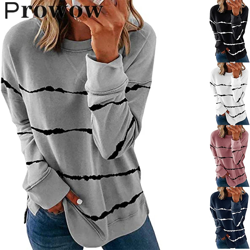 

Prowow women Fashion Zebra pattern O Neck Sweatshirt Printed Casual Loose Pullovers Top Autumn Winter Stripe long sleeve Outwear