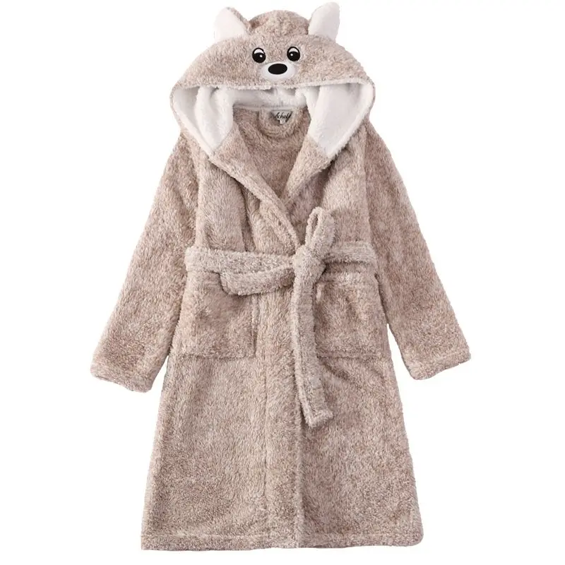 Hooded brown Детские халаты для девочек и мальчиков, одежда для сна с героями мультфильмов зимние пижамы для малышей плотная теплая ночная рубашка одежда для маленьких девочек 4, 8, 12, 13 лет - Цвет: Hooded brown
