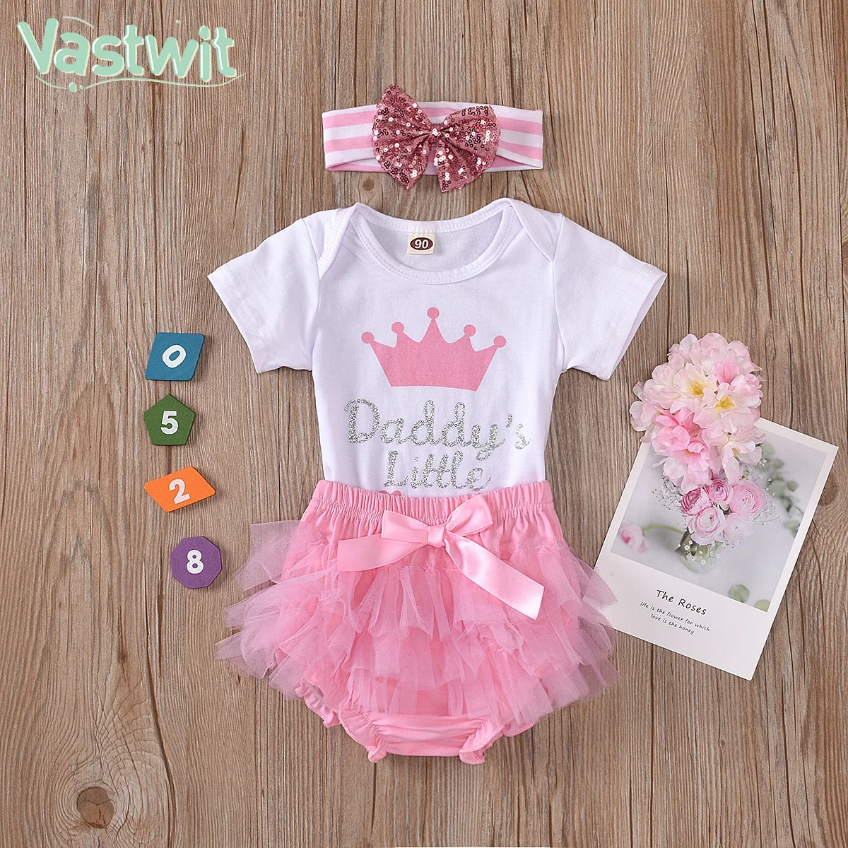 

0-12M Baby Summer Clothing Newborn Baby Girl Daddy's Princess Romper Bodysuit Mesh Tutu Shorts Headband Princess 3pcs Outfit Set