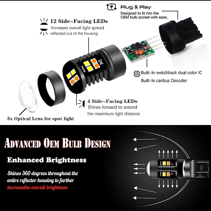 IJDM  ÷ 1157 ڵ DRL  õ ڵ , BAY15D P21/5W LED , T20 7443 W21/5W LED , T25 3157 P27/7W, 12V