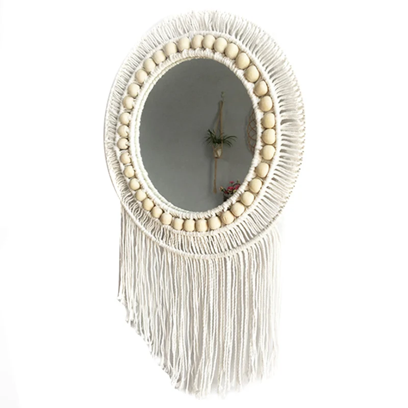 Белый Newly Hanging Wall Mirror Braided Tassel Mirror Decoration Handmade Home Living Room Braided Mirror - Цвет: Белый