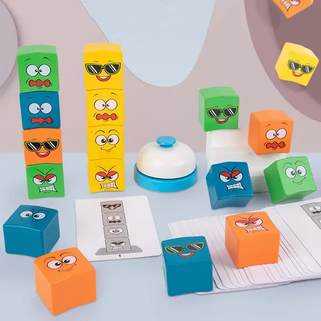 Wooden Expressions Toy Kids Educational Blocks Unique Designed Expression Cubes for Eyesight Protection Memory Improvement More 2