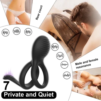 Vibrating Dual Penis Ring Premium Stretchy Soft Cock Ring 7 Vibration Modes Erection Enhancing Sex Toys for Men and Couples Play 2