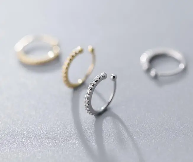 

(No pierced) 11mm THHIN 1pair Real. 925 Sterling Silver jewelry Lucky White CZ zirconia hip hop Clip Earrings jewelry GTLE2582