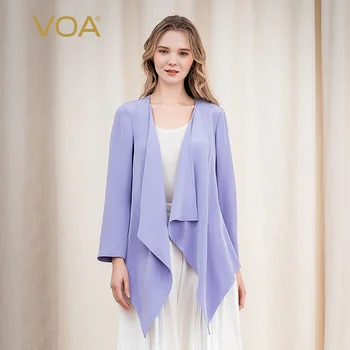 

VOA Purple 30mm Heavyweight Silk High-Waisted Dovetail Long-Sleeved Thick Crisp Wild Cardigan Coat Female W391