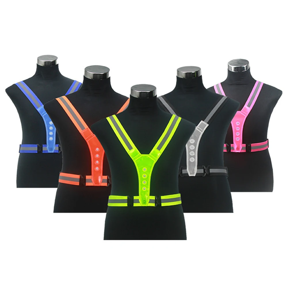 

LED Cycling Vest High Visibility Outdoor Running Cycling Reflective Safety Vest Adjustable Elastic Strap Fluorescence Work Whole