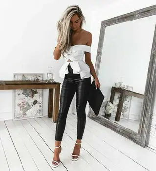 

Sexy Women Pants Ladies Skinny Pu Leather High Waist Sexy Legging Wet Look Stretch Trousers Pants Streetwear
