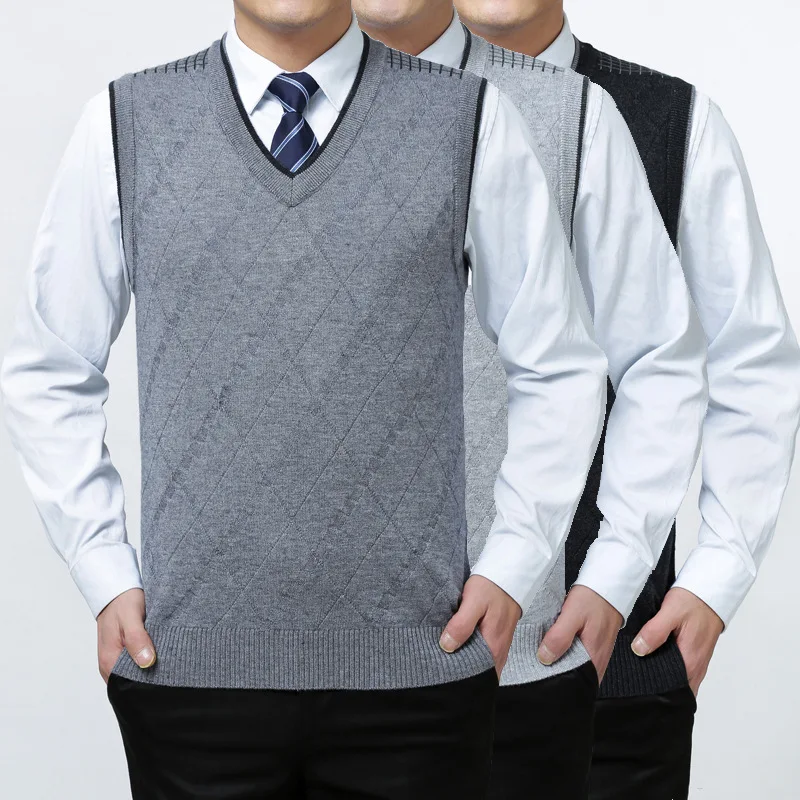 

V Neck Sweater Men Autumn Winter Clothes Mens Pullover Sweater Vest Plaid Sleeveless Knit Sweater Male Pull Homme