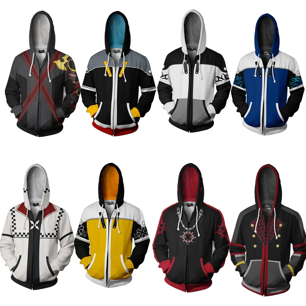 3D Full Printed Mens Hoodies Game Kingdom Hearts Sora Riku Zipper Cosplay Pullover Coat Unisex Fashion Jumper Sweatshirt