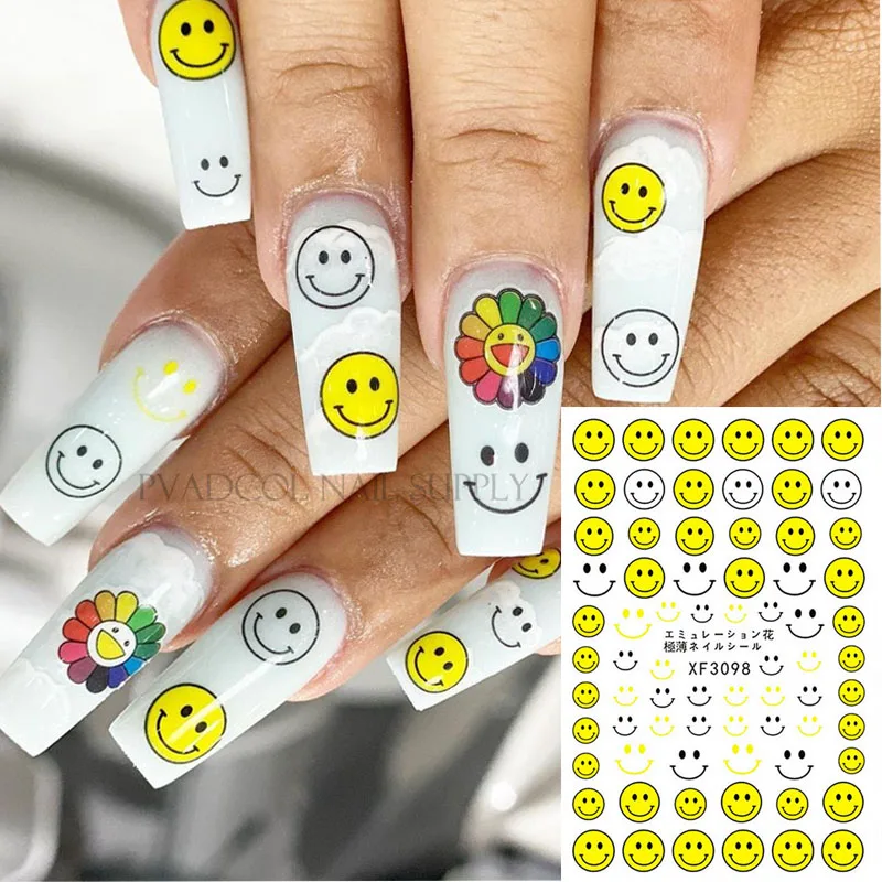 Nail Art Stickers Smile Face Self-adhesive Acrylic Geometric Designs Maincure Decals Nails Decoration Tool | Красота и здоровье