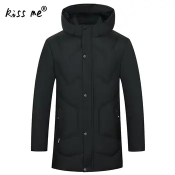 

Solid Men Casual Hooded Outdoor Down Jacket Mid-Long Thicken Thermal Cotton Clothing Windproof Down Coat Warm Parkas