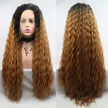Коричневый смешанный черный объемная волна термостойкие волокна волос парики Glueless средний пробор естественная линия волос синтетический женский парик фронта шнурка