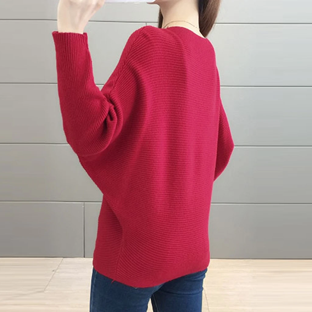 2019 New Arrival Winter Women Tops Casual O-Neck Batwing Sleeve Blouses Autumn Knitted Polka Shirt 903