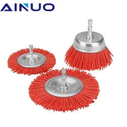 Brosse de tasse en Nylon 2.5 "3" 4 ", brosse de roue à fil abrasif pour perceuse, outil rotatif, polissage du bois, nettoyage d'ébavurage, tige de 1/4" 