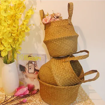 

Seagrass Wickerwork Basket Rattan Hanging Flower Pot Dirty Laundry Hamper Storage Basket Dropshipping