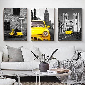 

Yellow Car City Landscape Canvas Posters Modern Print Picture Posters And Prints Nordic Decoration Home Painting