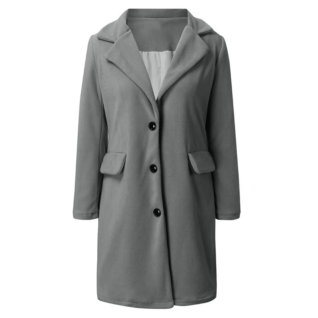Страусиная Женская шерстяная куртка зимнее пальто модное шерстяное длинное пальто Топы Женское шерстяное пальто Элегантное однобортное пальто N30 - Цвет: Серый