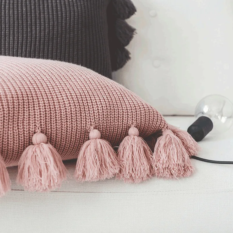 Oure color Pink Knitted Cushion Cover With Tassels Boho Fringe Accent Pillow Case 45x45cm Home sofa Decorative drop shippng Oure color Pink Knitted Cushion Cover With Tassels Boho Fringe Accent Pillow Case 45x45cm Home sofa Decorative drop shippng