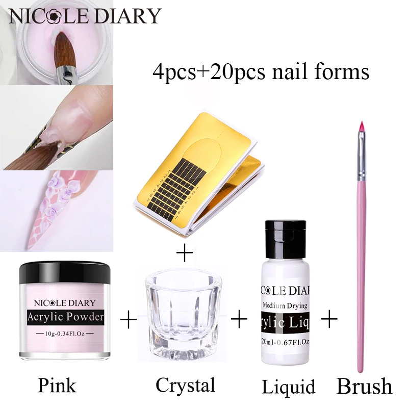 NICOLE DIARY Pink White Clear Acrylic Powder Set Extension Acrylic
