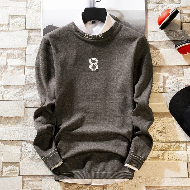 Серый Men's Knitted Sweater Autumn Winter Casual O-Neck Striped Slim Knittwear Mens Sweaters Pullovers Jumper Pull Homme Clothes - Цвет: Серый