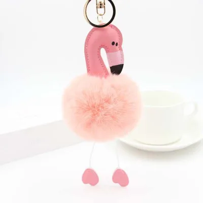 Pink 2 Малыш Фламинго мяч Кролик Мех брелок для ключей для женщин красочный помпон брелок плюшевая сумка с игрушкой кулон для ключей мультфильм животное сумка аксессуары - Цвет: Pink 2