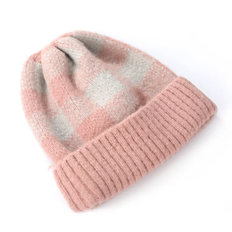 MoneRffi зимняя теплая шапка для родителей и ребенка, Классическая клетчатая трикотажные шапки без полей шапки для женщин и мужчин, унисекс, детская шапка для повязки на голову