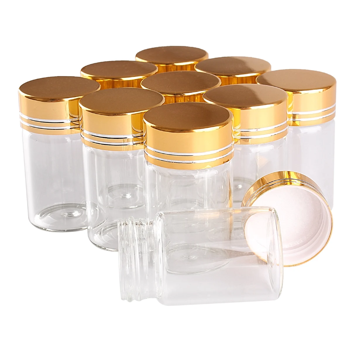 

24 pieces 20ml 30*50mm Empty Glass Bottles with Golden Caps Transparent Glass Perfume Spice Bottles