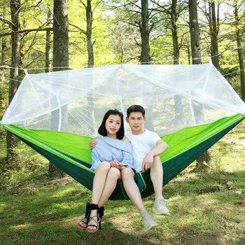 

Outdoor Hammock Ultralight Nylon Portable Double Camping Parachute Hammock With Mosquito Net Beach Hammock