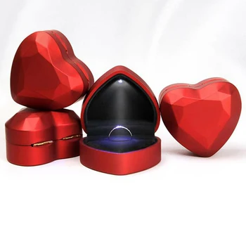 

Red Heart Ring Box With Led Holder Box Wedding Display Storage Jewelry box velvet heart-shaped rings box jewelry box