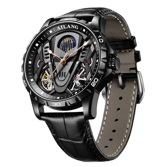 AILANG new men's hollow automatic movement watch mechanical luxury watch double pendulum flywheel men's watch 2022 6