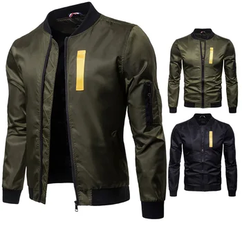 

2019 New Autumn and Winter Stand Collar Contrast Men's Flight Suit Jackets Men Black Green Colors M-5xl Sizes Men Coat