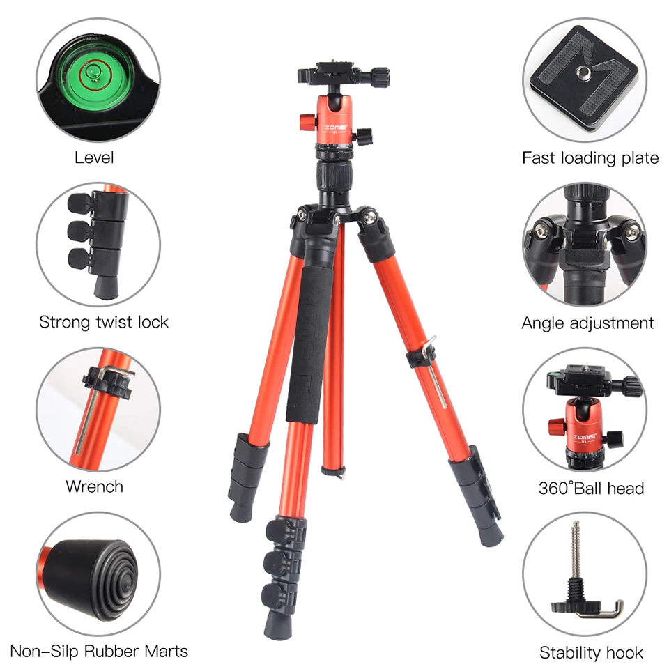 ZOMEI Aluminum Portable Camera Tripod Lightweight