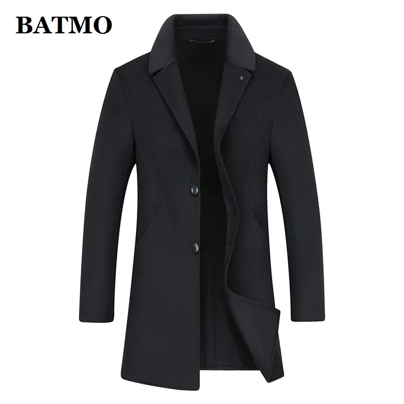 BATMO, Новое поступление, высокое качество, шерсть, повседневный Тренч для мужчин, мужские шерстяные куртки, плюс-размер, M-XXXL, 2002 - Цвет: Черный