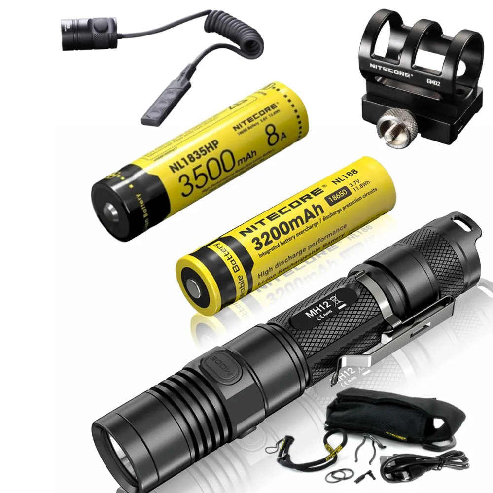 NITECORE 1000 люмен MH12 MH12W XM-L2 U2 светодиодный Перезаряжаемые фонарик поиск спасения Портативный фонарь 18650 Батарея+ GM02+ RSW1
