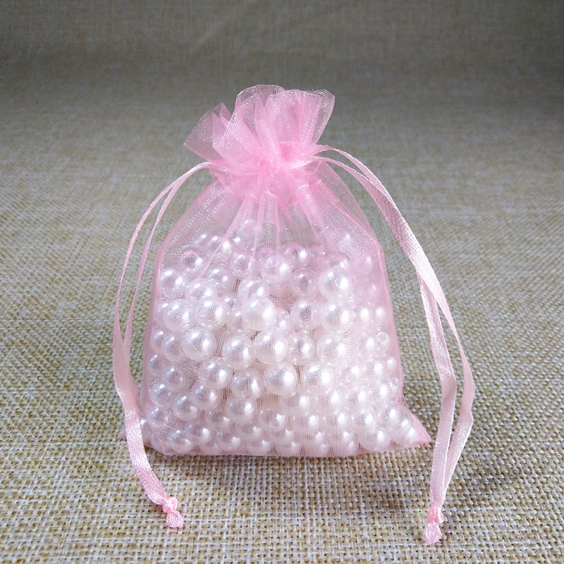 Pink 100 шт./партия, 5x7, 7x9, 9x12 см, сумки из органзы, свадебные украшения, рождественские украшения, сумочка для подарков, упаковочные сумки для ювелирных изделий - Цвет: Pink