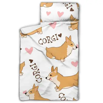 

Toddler Rolled Nap Mat Pad Anti-kick Quilt Artifact with Removable Pillow Cute Cartoon Welsh Corgi Baby Sleeping Bag