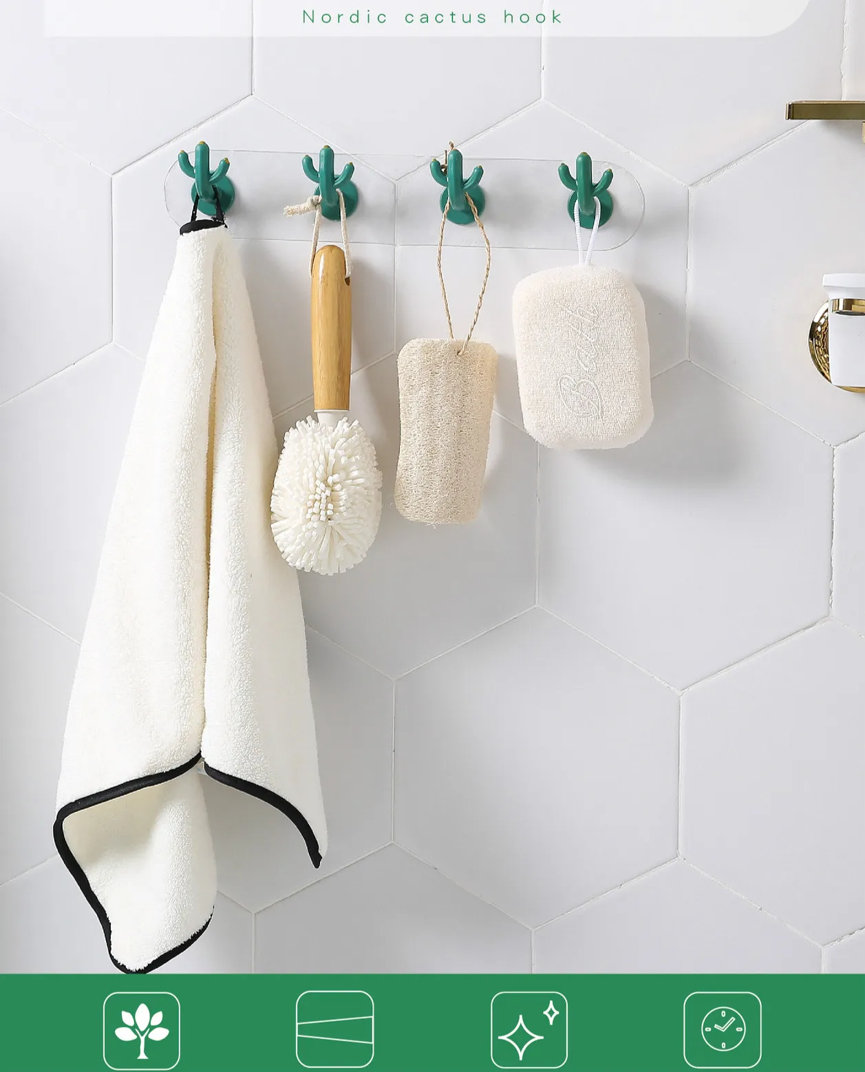 Cute Cactus Hooks Strong Adhesive Suction Cup Key Hook Holder Kitchen Bathroom Wall Sticky Hooks Door Behind Towel Storage Rack