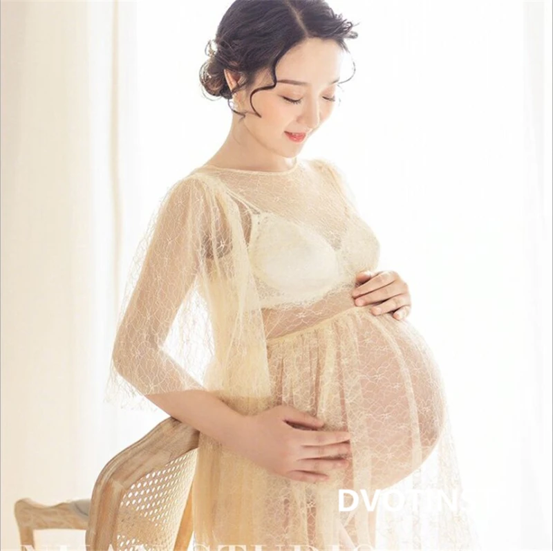 Dvotinst для женщин фотографии реквизит кружево перспектива Материнство платья короткий рукав беременность платье студия одежда с принтом стрельбы фото