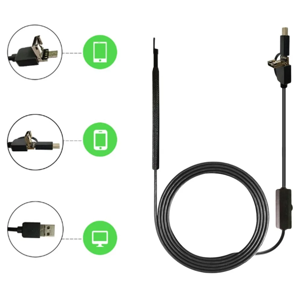 3-в-1 защитная пленка высокой четкости для наушник Тип usb-c инструмент для чистки ушей наушники-вкладыши очиститель с светодиодный Камера эндоскоп инструмент для чистки ушей, средство для ухода за полостью