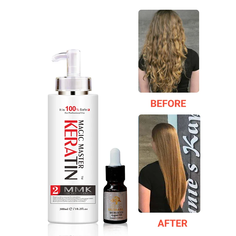 Keratin Without Formaldehyde Coconut Smelling +10ml Argan Oil Straighten Smooth Strong Cruly Hair 300ML