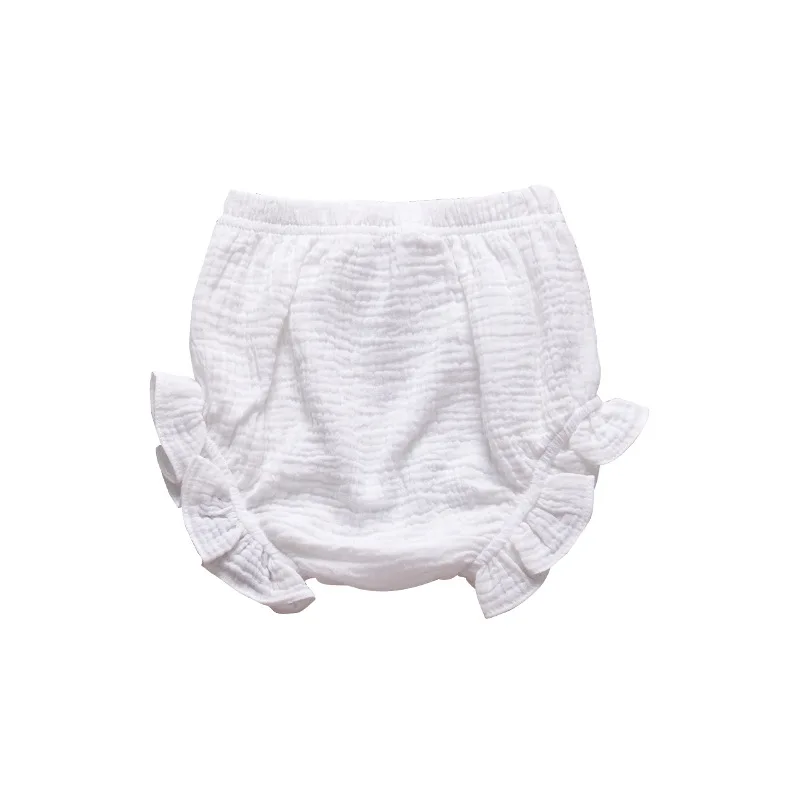 Летние новые модные повседневные шорты с оборками для малышей однотонные хлопковые льняные штанишки для малышей и девочек