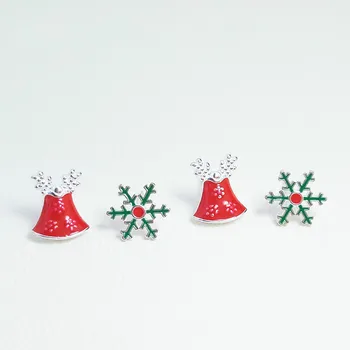 

S925 Sterling Silver Earrings Female Christmas Snowflake Bell Earrings Cute Sweet Red Temperament Asymmetric Earrings