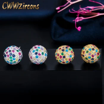 

CWWZircons Classic Micro Pave Cubic Zirconia Bead Round Colorful Rainbow Disco Ball Stud Earrings for Women Boho Jewelry CZ712