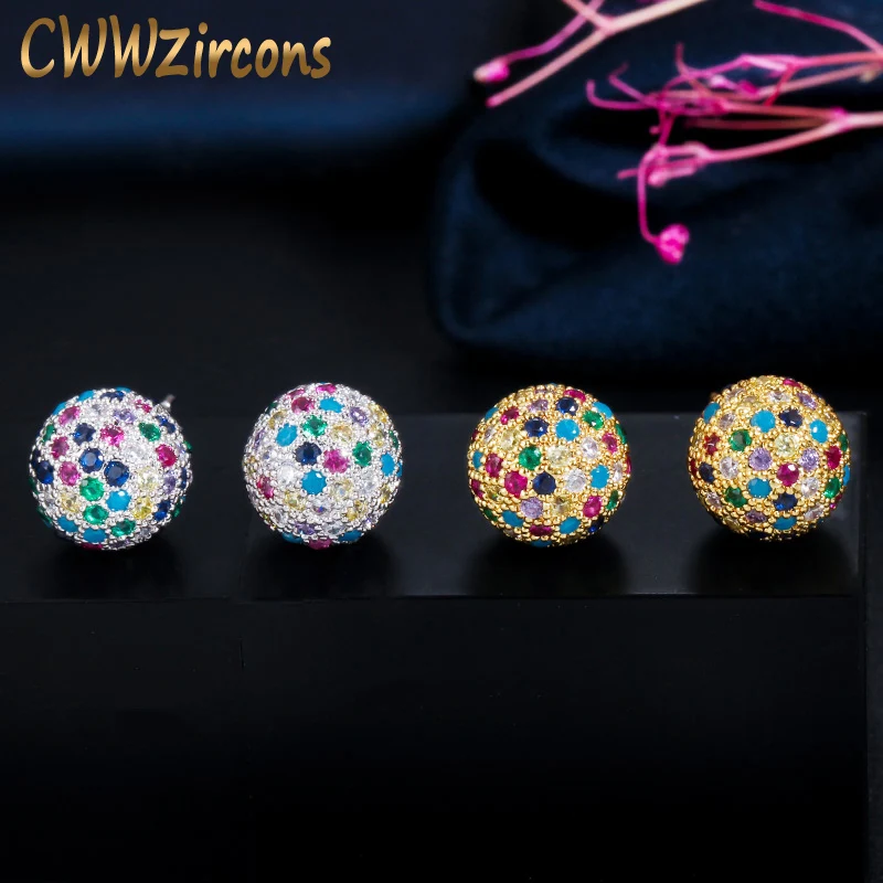 Женские классические серьги гвоздики CWWZircons круглые Разноцветные с инкрустацией