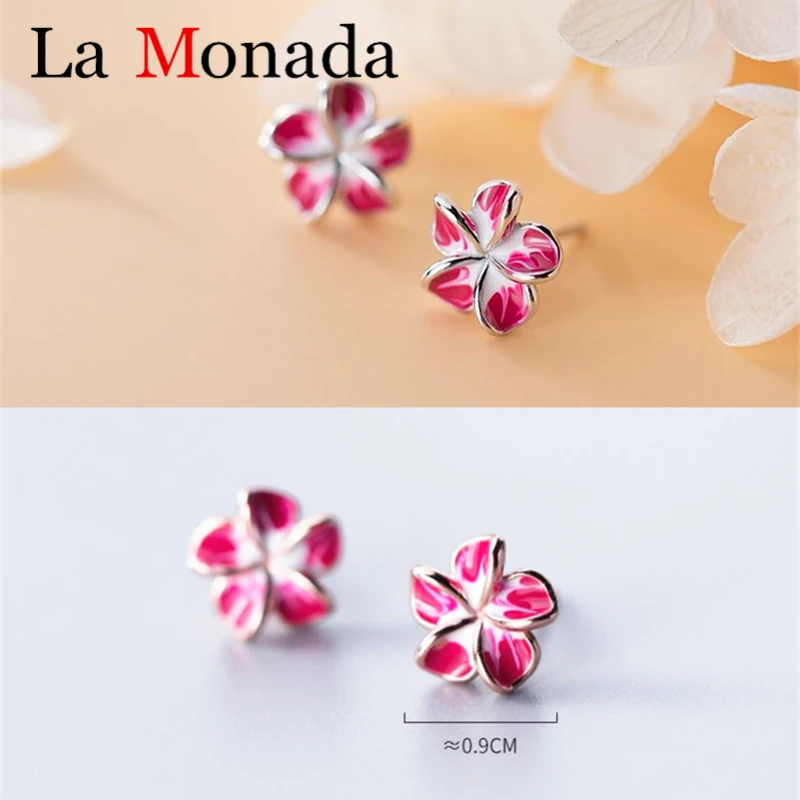 Новые розовые 925 пробы серебряные серьги-гвоздики в форме цветка для женщин