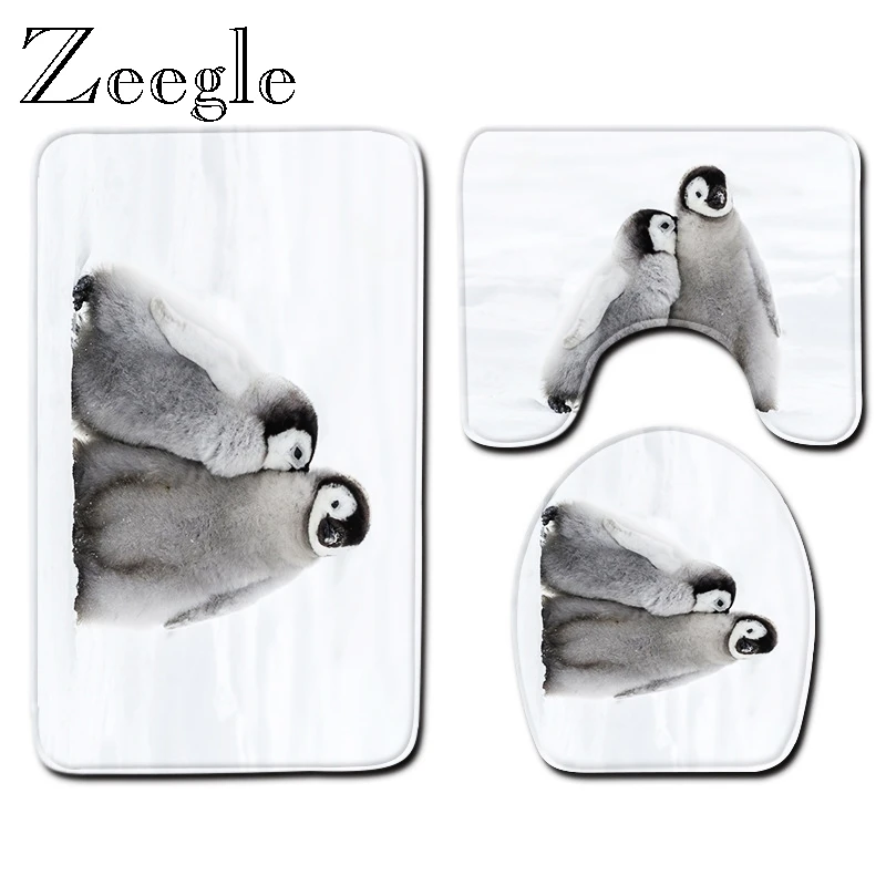 Zeegle Printed Animal Bath Mat Set Bathroom Carpet Toilet U Type Bath Mat Set Non Slip Pad High Water Absorbent Bath Floor Rug